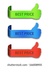 Thumb up banners set with the inscription best price isolated on white background