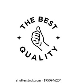 Thumb up best quality guarantee stamp vector design. best quality label in simple minimal line outline art drawing Illustration