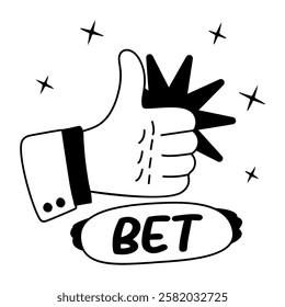 Thumb up with bet typography, glyph style sticker
