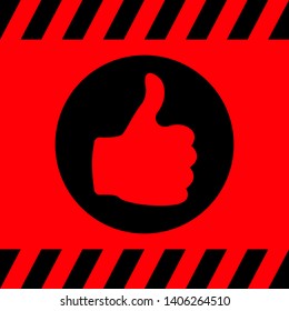 Thumb up black on red background, vector illustration for design