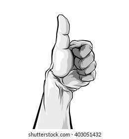 Thumb up Black and white retro comic style poster isolated