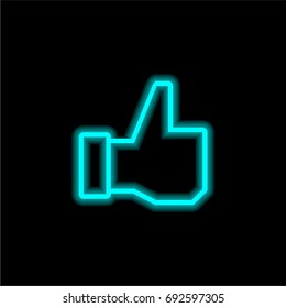 Thumb up  blue glowing neon ui ux icon. Glowing sign logo vector