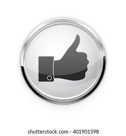 Thumb up button. Web icon with chrome frame. Vector illustration on white background