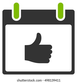 Thumb Up Calendar Day vector icon. Style is flat graphic bicolor symbol, eco green and gray colors, white background.