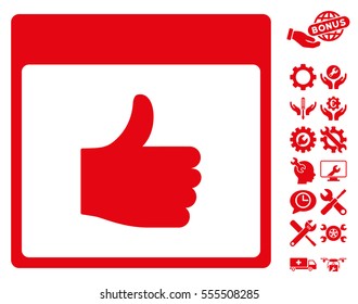 Thumb Up Calendar Page icon with bonus options pictograph collection. Vector illustration style is flat iconic symbols, red, white background.
