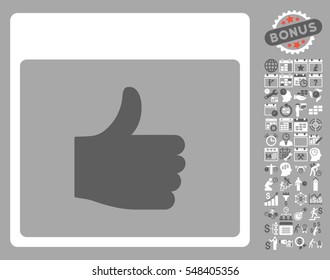Thumb Up Calendar Page pictograph with bonus calendar and time management pictures. Vector illustration style is flat iconic symbols, dark gray and white, silver background.