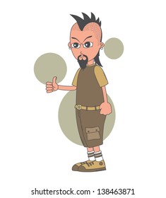 thumb up cartoon character punk guy
