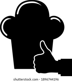 Thumb Up To Chef Icon. Black Glyph Design. Vector Illustration.