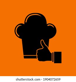 Thumb Up To Chef Icon. Black on Orange Background. Vector Illustration.