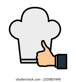 Thumb Up To Chef Icon. Editable Bold Outline With Color Fill Design. Vector Illustration.