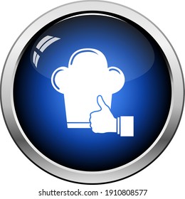 Thumb Up To Chef Icon. Glossy Button Design. Vector Illustration.