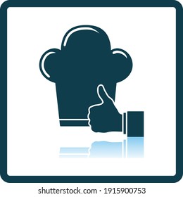 Thumb Up To Chef Icon. Square Shadow Reflection Design. Vector Illustration.