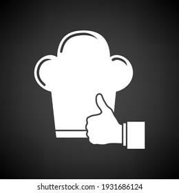 Thumb Up To Chef Icon. White on Black Background. Vector Illustration.