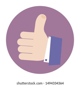 Thumb up colorful round flat vector icon. Cool, Great job logo. Awesome, Well Done template. Simple button for app or web design. Do symbol. Like vector illustration. Up feedback Hand of businessman