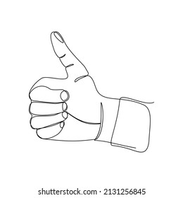 thumb up continuous line drawing. Hand continuous line image. Hand drawn line art of thumb up sign. Illustration of thumb up symbol.
