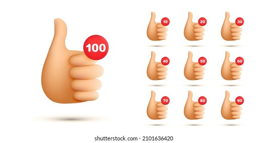 Thumb up with counter sign icon illustration set