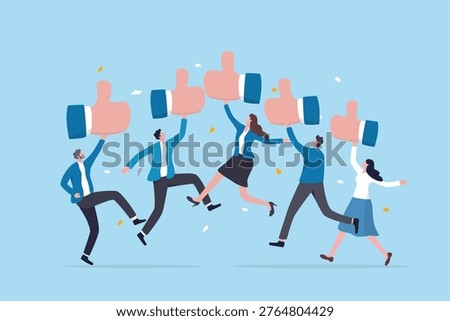 Thumb up customer feedback, satisfaction positive quality score, client excellent rating review, marketing evaluation value, people customer giving thumbs up feedback endorsement vote.