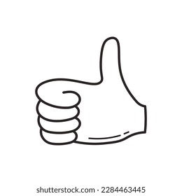 Thumb up Doodle icon. Simple hand drawn like element. Black line art. Isolated outline vector illustration