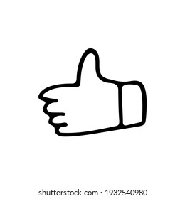 Thumb up doodle icon in vector. Hand drawn thumb up icon in vector. Doodle hand showing like sign. Hand drawn like thumb illustration