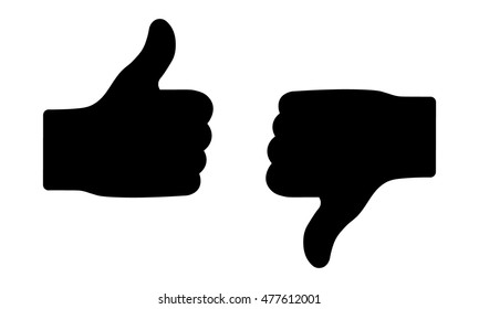 Thumb up and thumb down, black isolated icons, vector illustration.