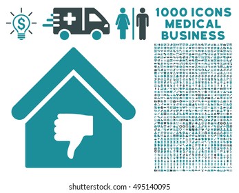 Thumb Down Building icon with 1000 medical commerce soft blue vector pictographs. Set style is flat bicolor symbols, white background.