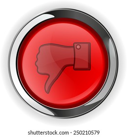 Thumb down button, red round shiny web icon