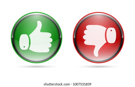 Thumb up and thumb down buttons. Vector illustration. I like and dislike concept.