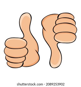 Thumb up and thumb down. Dark skin hand gesture.