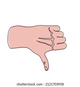 Muérete abajo, no me gusta. Gesto de mano. Un dibujo de línea continua ilustración vectorial del brazo con disgusto.
