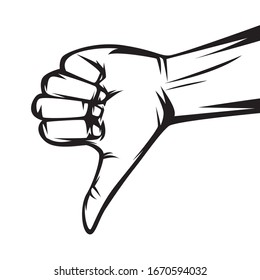 thumb down finger. line art. vector illustration black and white 
