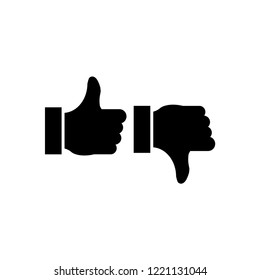 Thumb up and thumb down flat icon. Vector illustration.