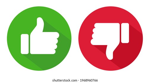 Thumb up and thumb down flat icon. Vector illustration isolated on white background
