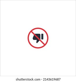 Thumb down is forbidden. Thumb down with ban icon. Dislike icon. Stop or ban red round sign with reject icon. Vector illustration.