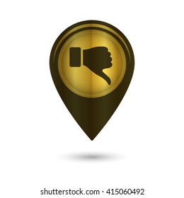 thumb down gesture - black vector icon;  golden map pointer