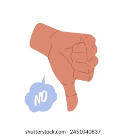 Thumb down gesture isolated on white background. Finger dislike sign. Hand disapproval symbol with bubble speech