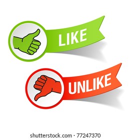 Thumb up and down gestures - like and unlike. Vector.