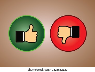 Thumb up and thumb down gradient circle. Vector illustration.