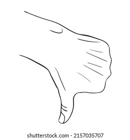 Thumb down hand drawn icon. Doodle gesture isolated on white background. Vector illustration.