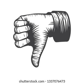 Thumb down hand in retro sketch style