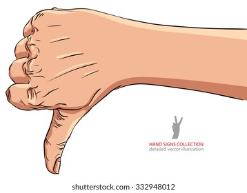 Thumb down hand sign, detailed vector illustration.