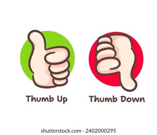 Thumb up and thumb down hand sign icon vector cartoon. Finger gesture gestures. Chibi Hand sign concept design. Hand drawn flat style. Isolated white background