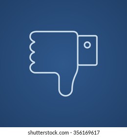 Icono de la línea de señas abajo para web, móvil e infografía. Icono azul claro del vector aislado en fondo azul.