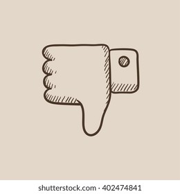 Thumb down hand sign sketch icon.