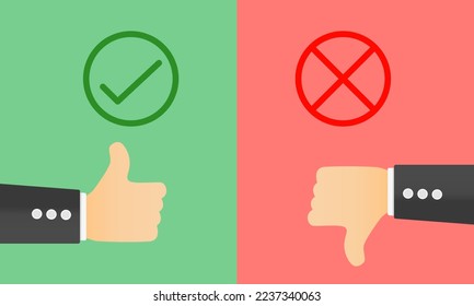 Thumb up and thumb down hand sign. Vector illustration.