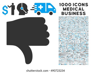 Thumb Down icon with 1000 medical commerce gray and blue vector pictographs. Set style is flat bicolor symbols, white background.