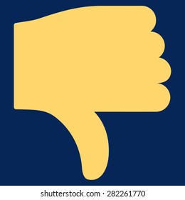 Thumb down icon from Basic Plain Icon Set. Style: flat vector image, yellow color, rounded angles, blue background.