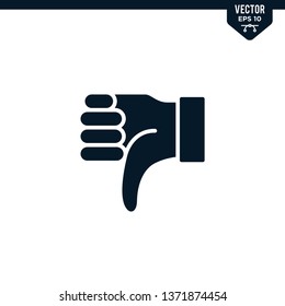 Thumb down icon collection in glyph style, solid color vector