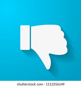 Thumb down icon. Dislike icon, gestures icon. Long shadow style. Vector icon