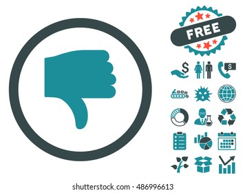 Thumb Down icon with free bonus pictogram. Vector illustration style is flat iconic bicolor symbols, soft blue colors, white background.