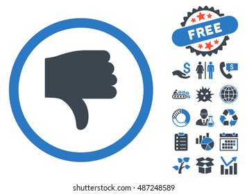 Thumb Down icon with free bonus symbols. Vector illustration style is flat iconic bicolor symbols, smooth blue colors, white background.